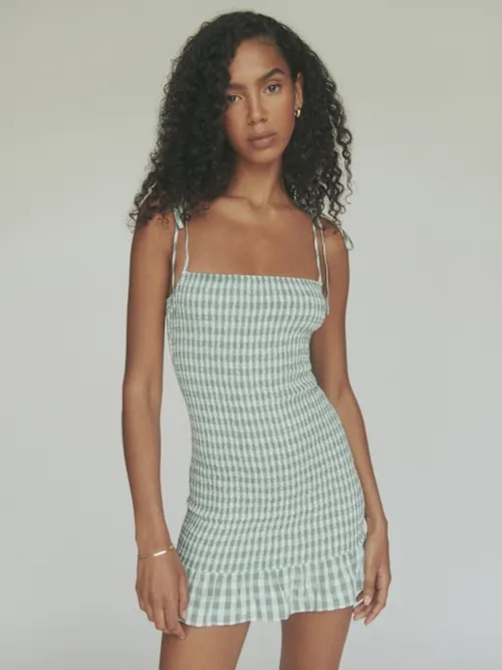 REFORMATION Gemini Dress | Green Gingham Tie-Shoulder Mini Dress